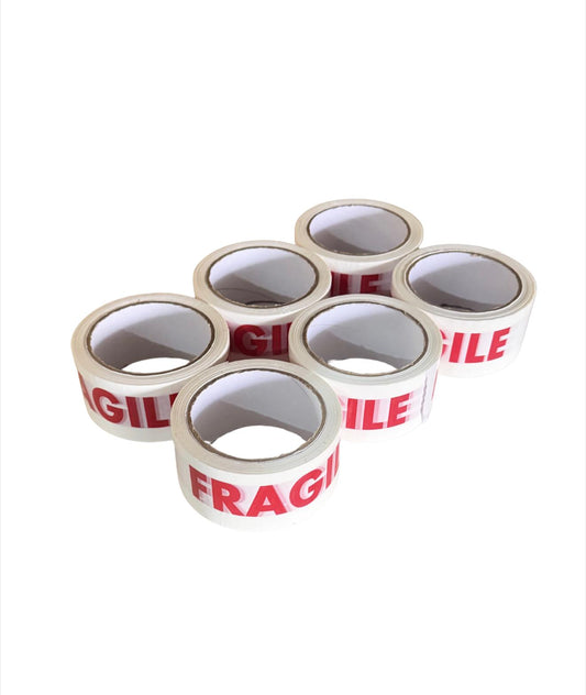 Bandă adezivă FRAGIL set 6 role albă cu inscripție roșie, 48mm x 60m, pentru colete sensibile