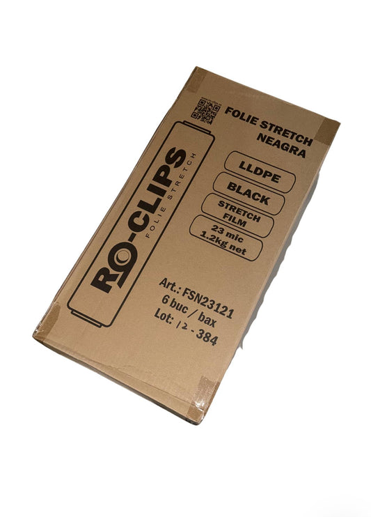 Folie stretch neagră 23 microni, 1.2 kg – set 6 role pentru ambalare