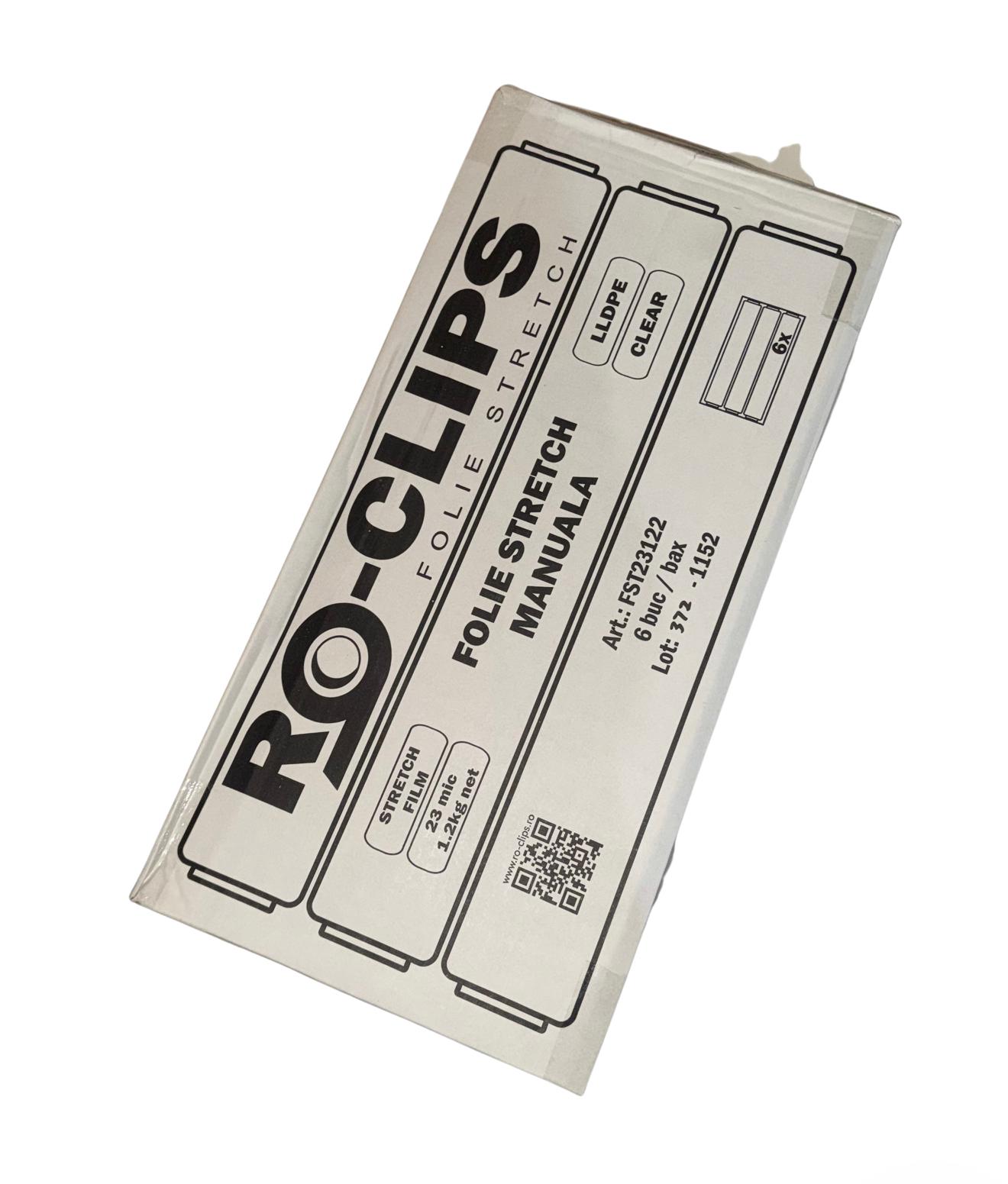 Folie stretch manuală transparentă 23 microni, 1.2 kg – set 6 role