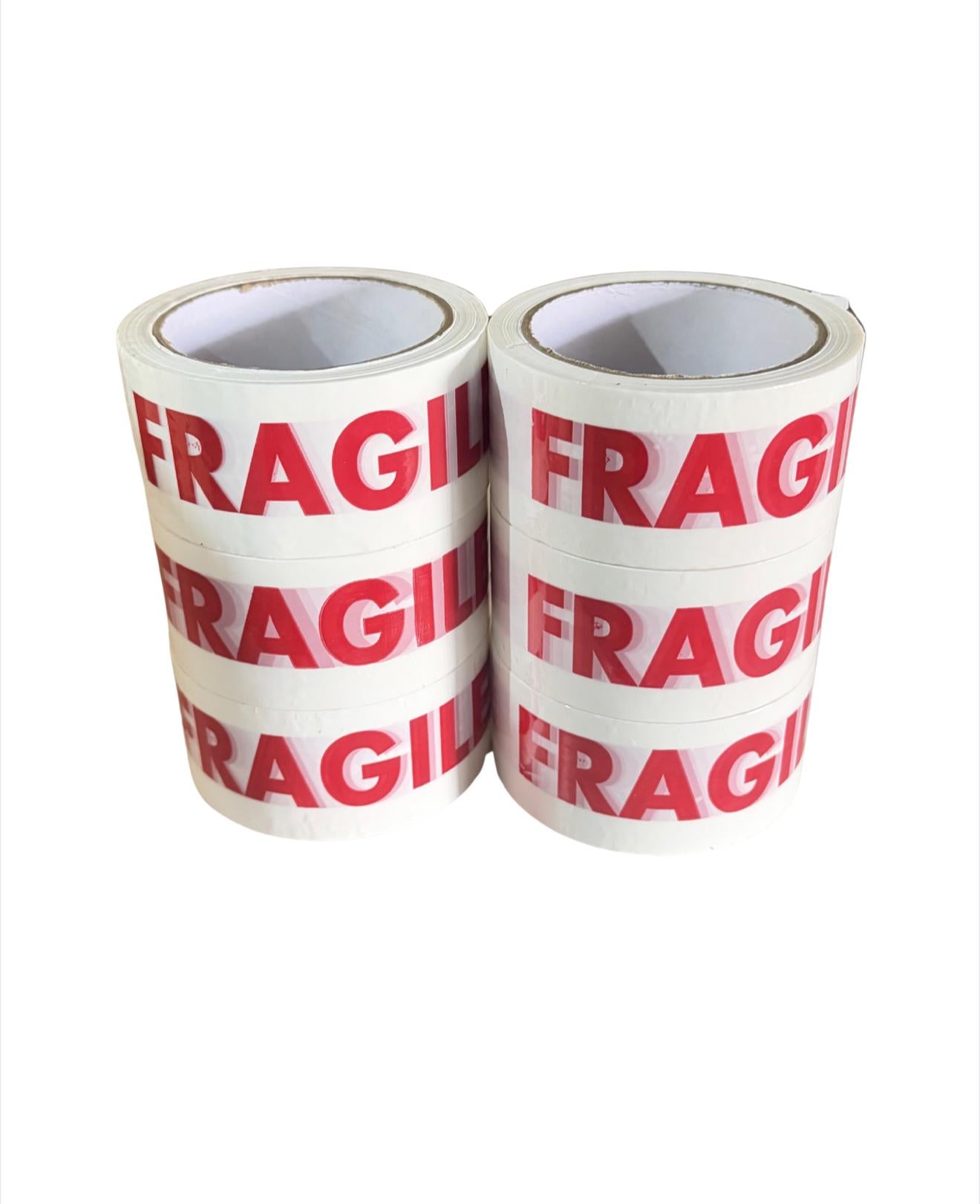 Bandă adezivă FRAGIL set 6 role albă cu inscripție roșie, 48mm x 60m, pentru colete sensibile