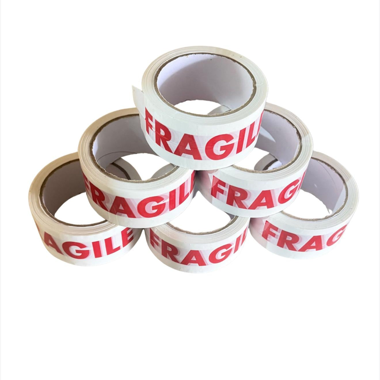 Bandă adezivă FRAGIL set 6 role albă cu inscripție roșie, 48mm x 60m, pentru colete sensibile